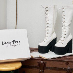 Lemon Drop Lace up Platforms